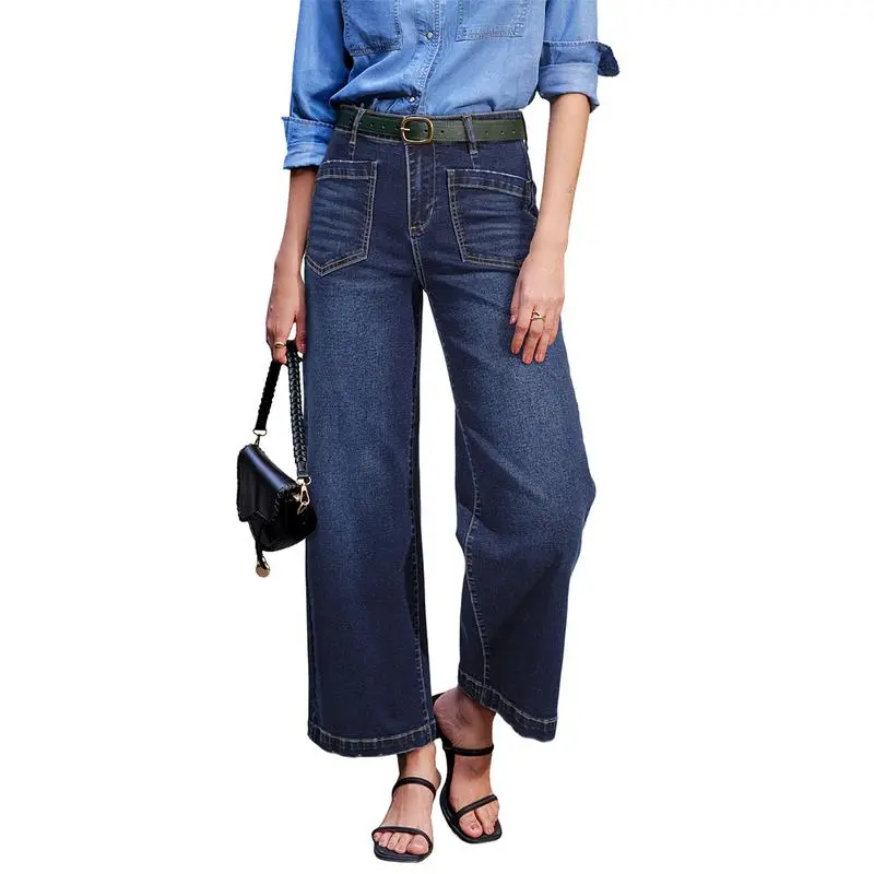 Women's Wide Leg Jeans High Waisted Stretchy Jeans Straight Leg Loose Fit Zimbaplatinum Ankle Denim Pants