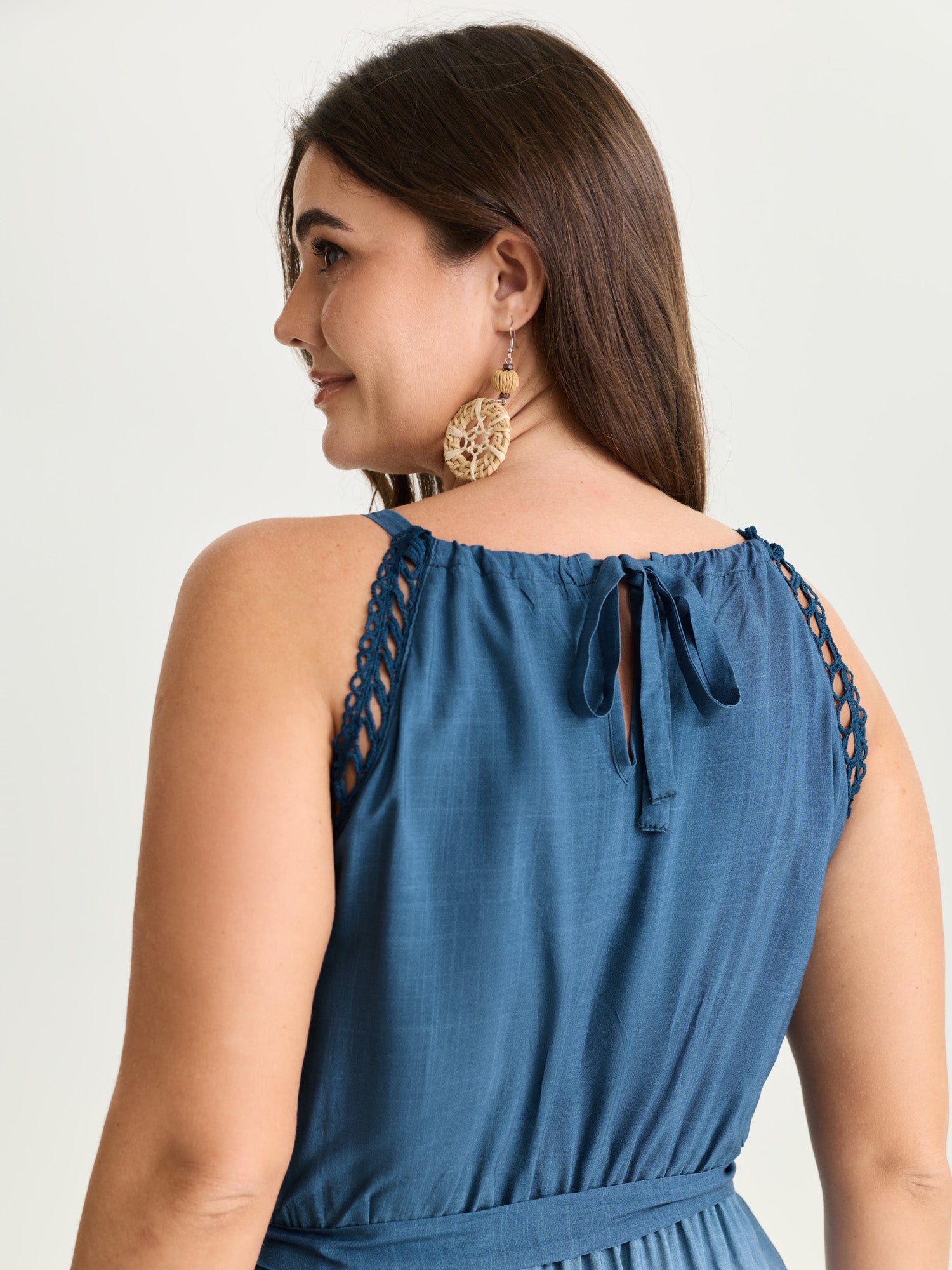 Ombre Color Blend Lace Trim Maxi Dress