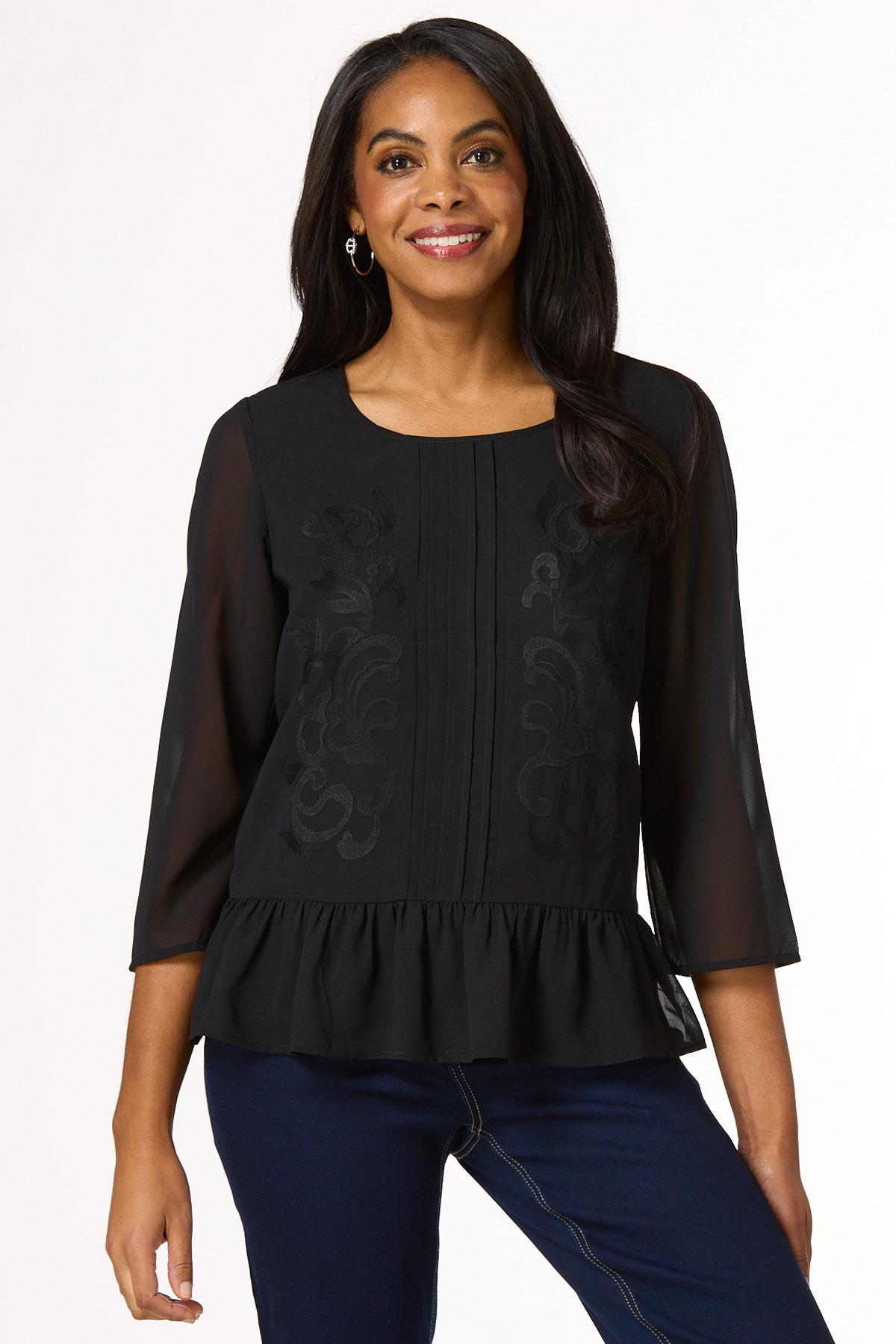 Embroidered Pleated Front Top