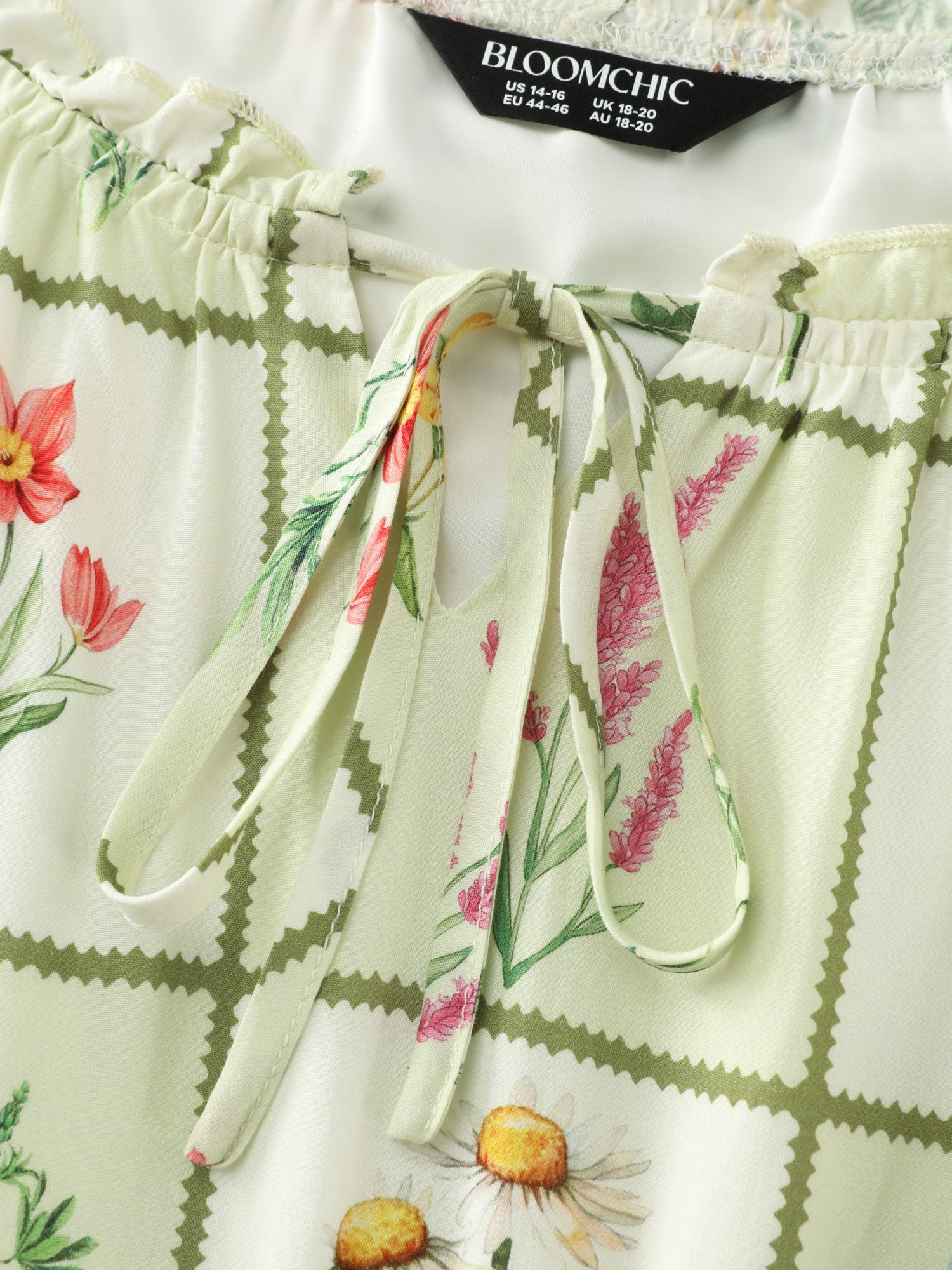 Floral Collage Print Ruffled Neckline Midi Dress