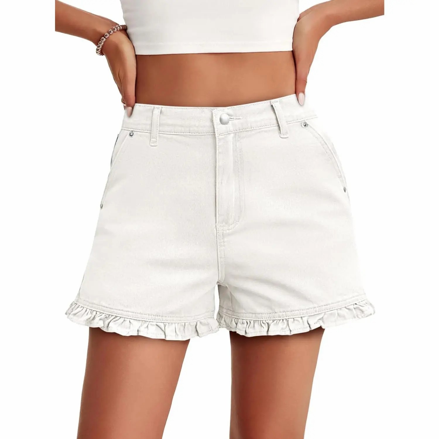 Women’s Summer Ruffle High-Waisted Denim Shorts