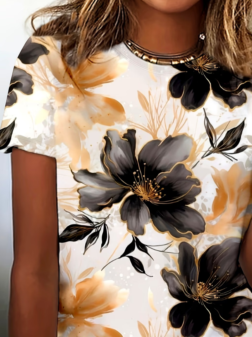 Women's Short Sleeve T-shirt Summer As Picture Floral Printing Jersey Crew Neck Daily Going Out Casual Top