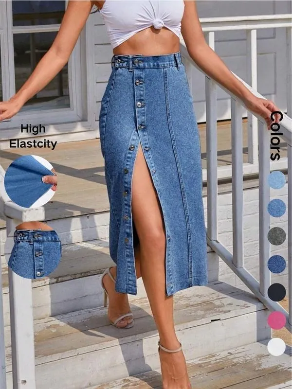 Women's Button Front Denim Skirt
