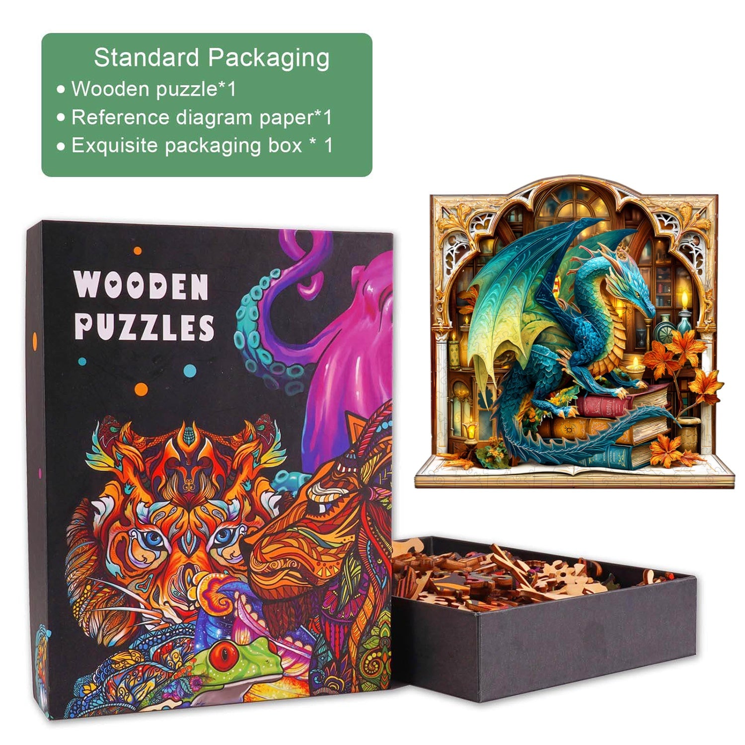 Bookcase Dragon Wooden Jigsaw Puzzle