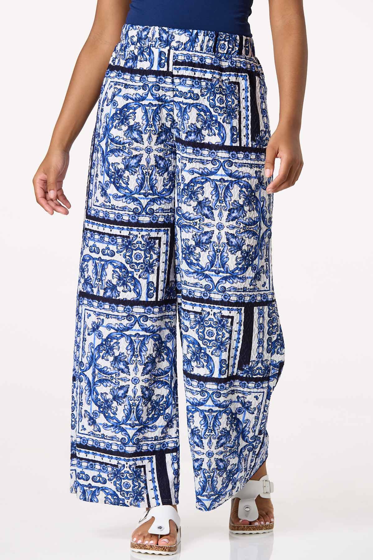 Textured Blue Floral Pants