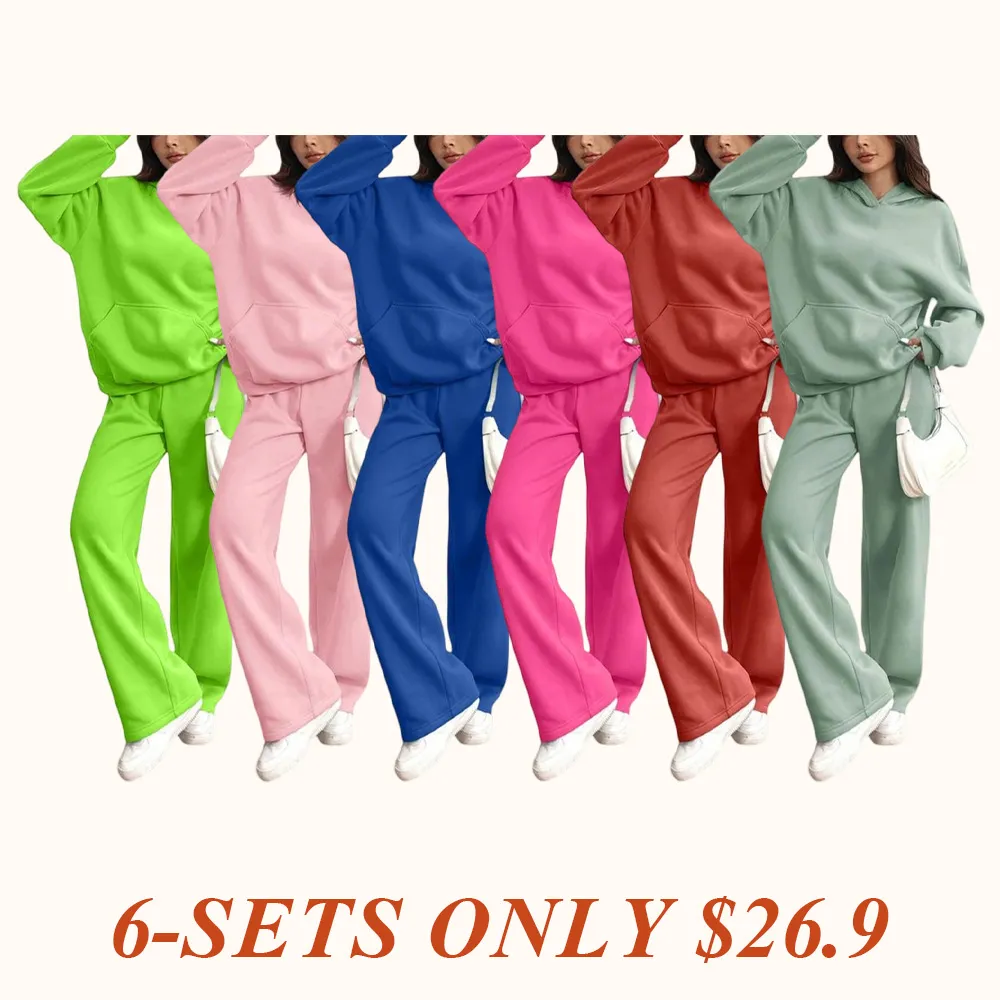 Women's Hooded Sweatshirt & Pants Casual Comfy Loungewear Set