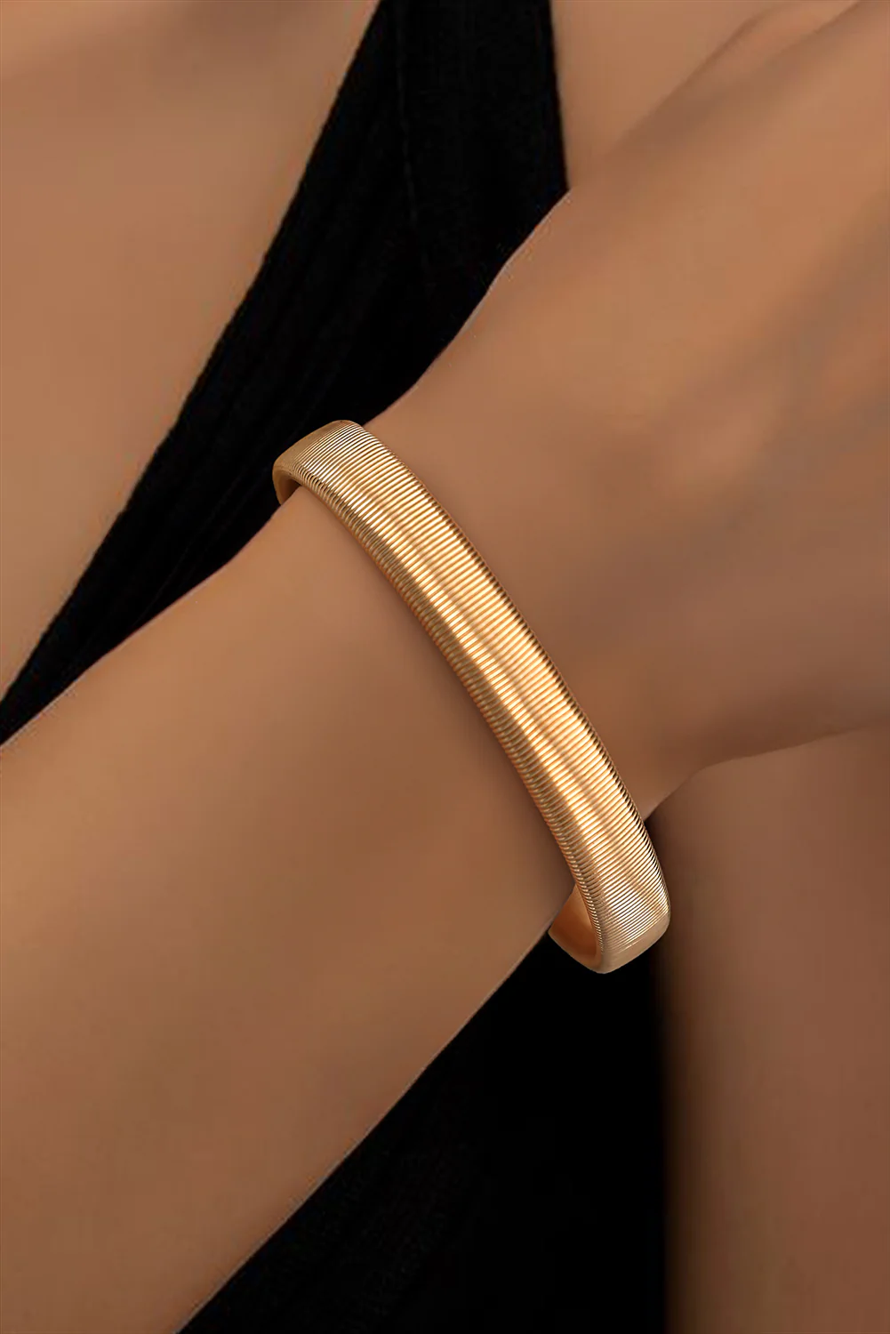White Stretchy Plated Metal Wide Bangle