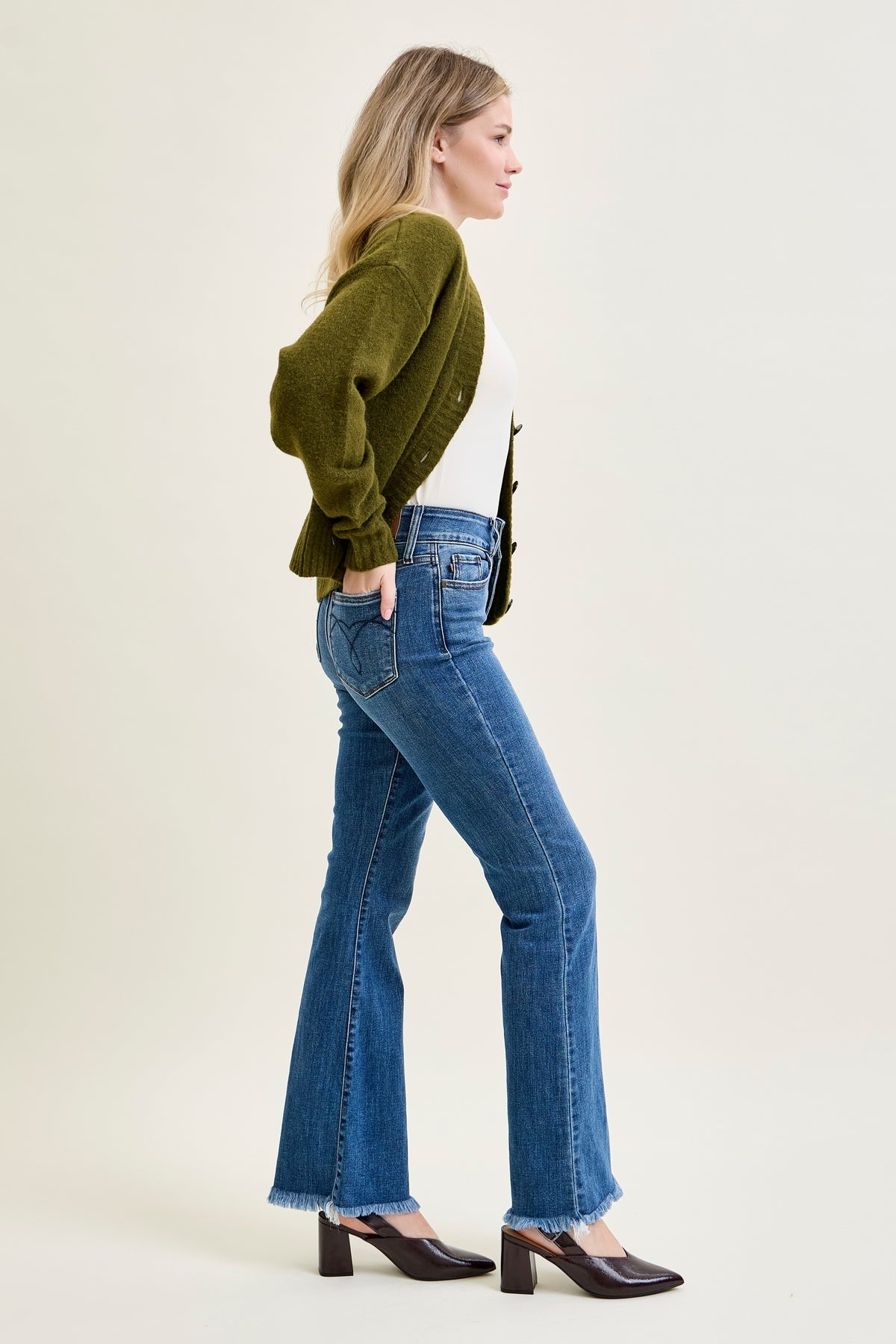 Daisy Bootcut with Double-Button Waist and Frayed Hem