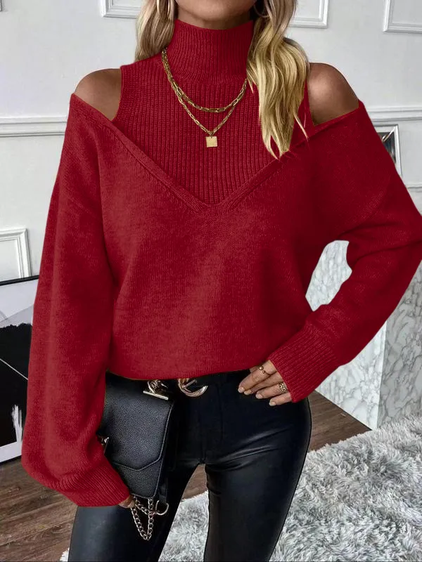 Women's Plain Cut Out High Neck Sweater