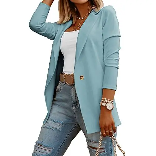 Womens Casual Long Sleeve Blazers Solid Color Knit Blazer Work Office Open Front/Button Down Blazer Jacket