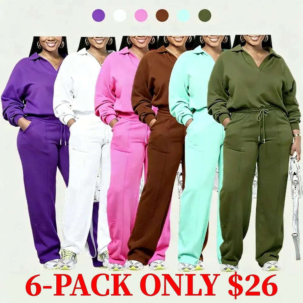 Solid long-sleeved sweatshirt and drawstring waist pants set