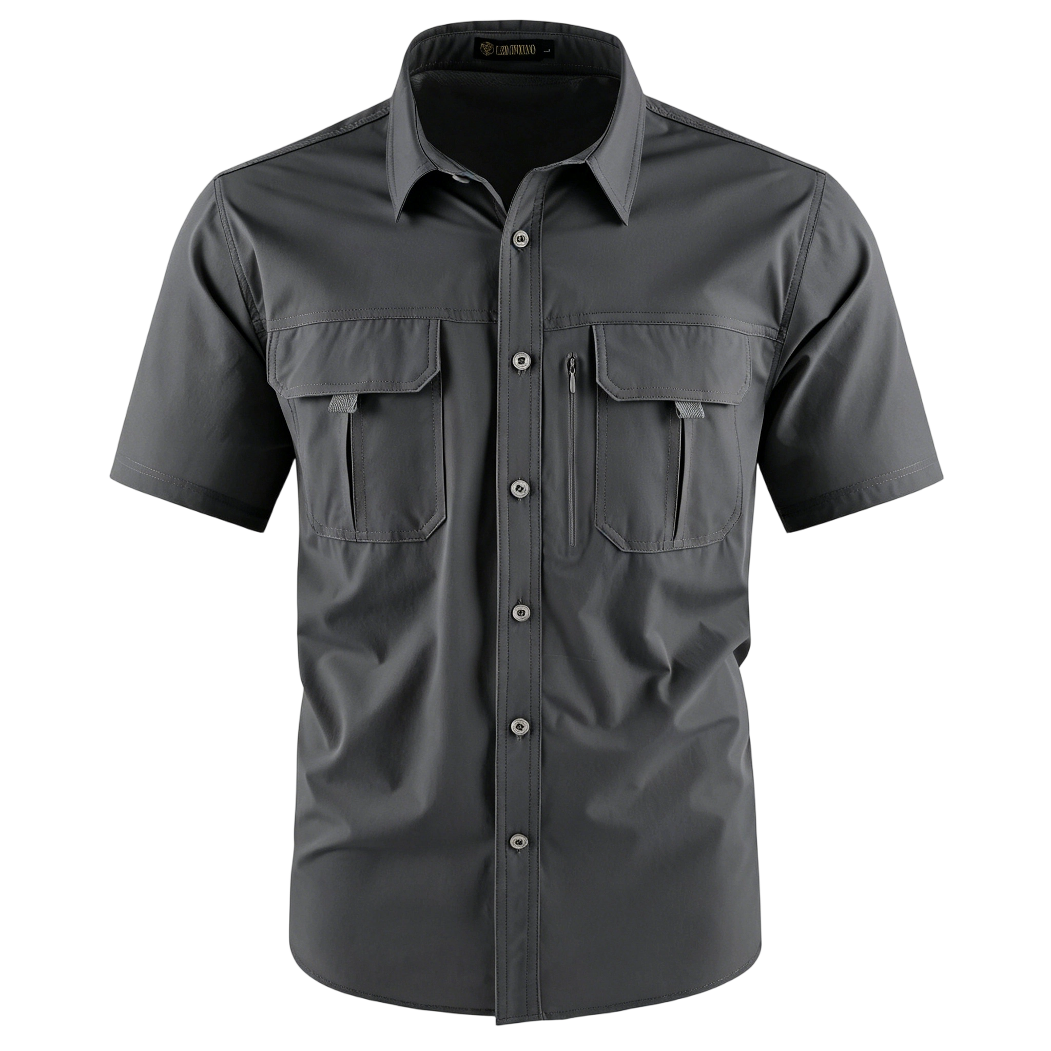 Men's American-Style Solid Color Shirt with Hidden Ventilation Holes Casual Summer Beach Nylon Shirt High-Quality Fabric Short Sleeves Button Closures