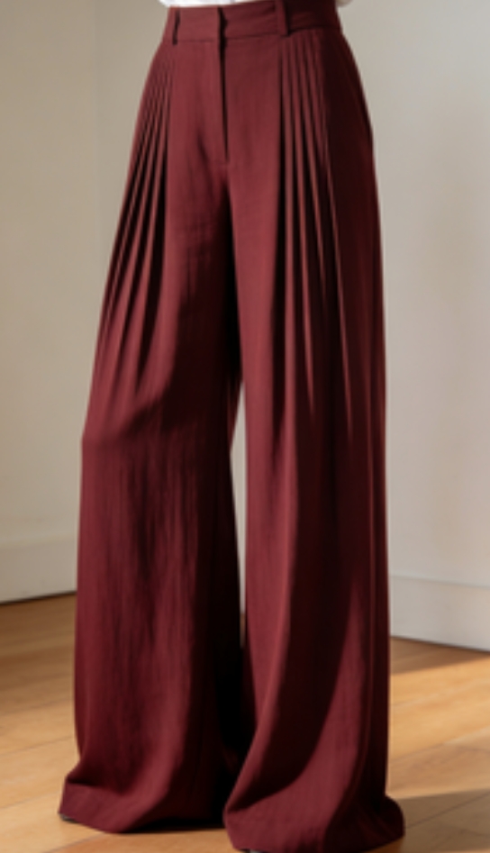 Pleated Wide Leg Loose Pants (Mahogany)