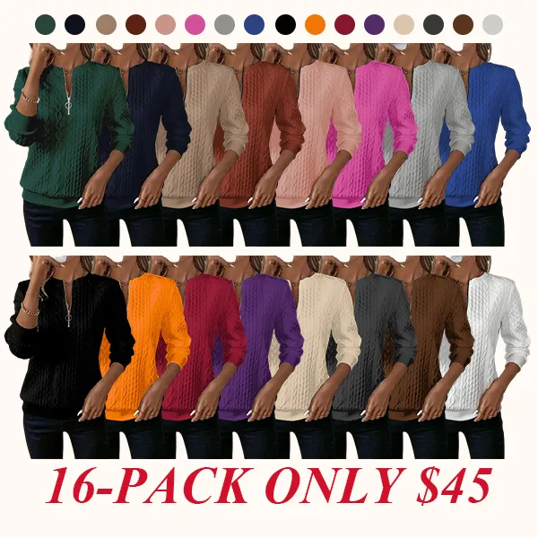 Women's Plain Textured Half Zip Up Sweatshirt