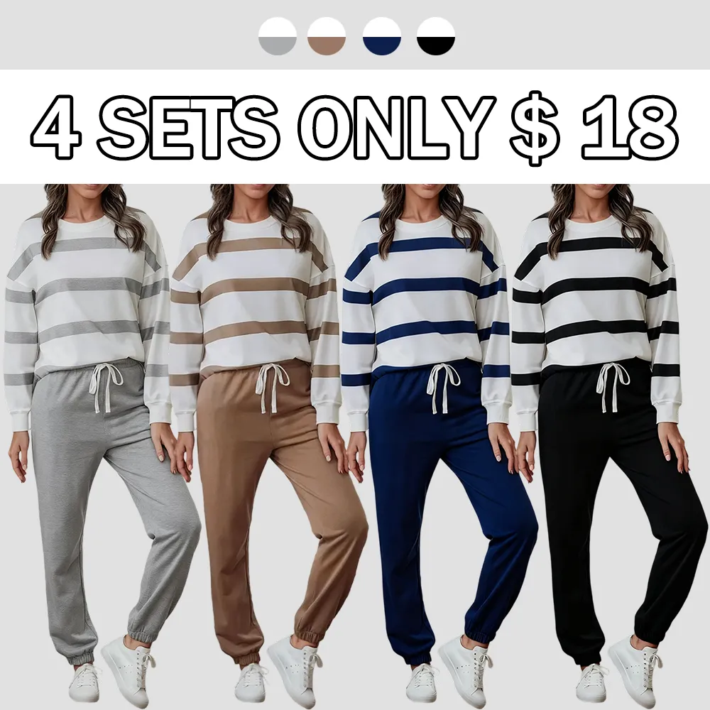 Comfortable Striped Pullover And Jogging Pants Set