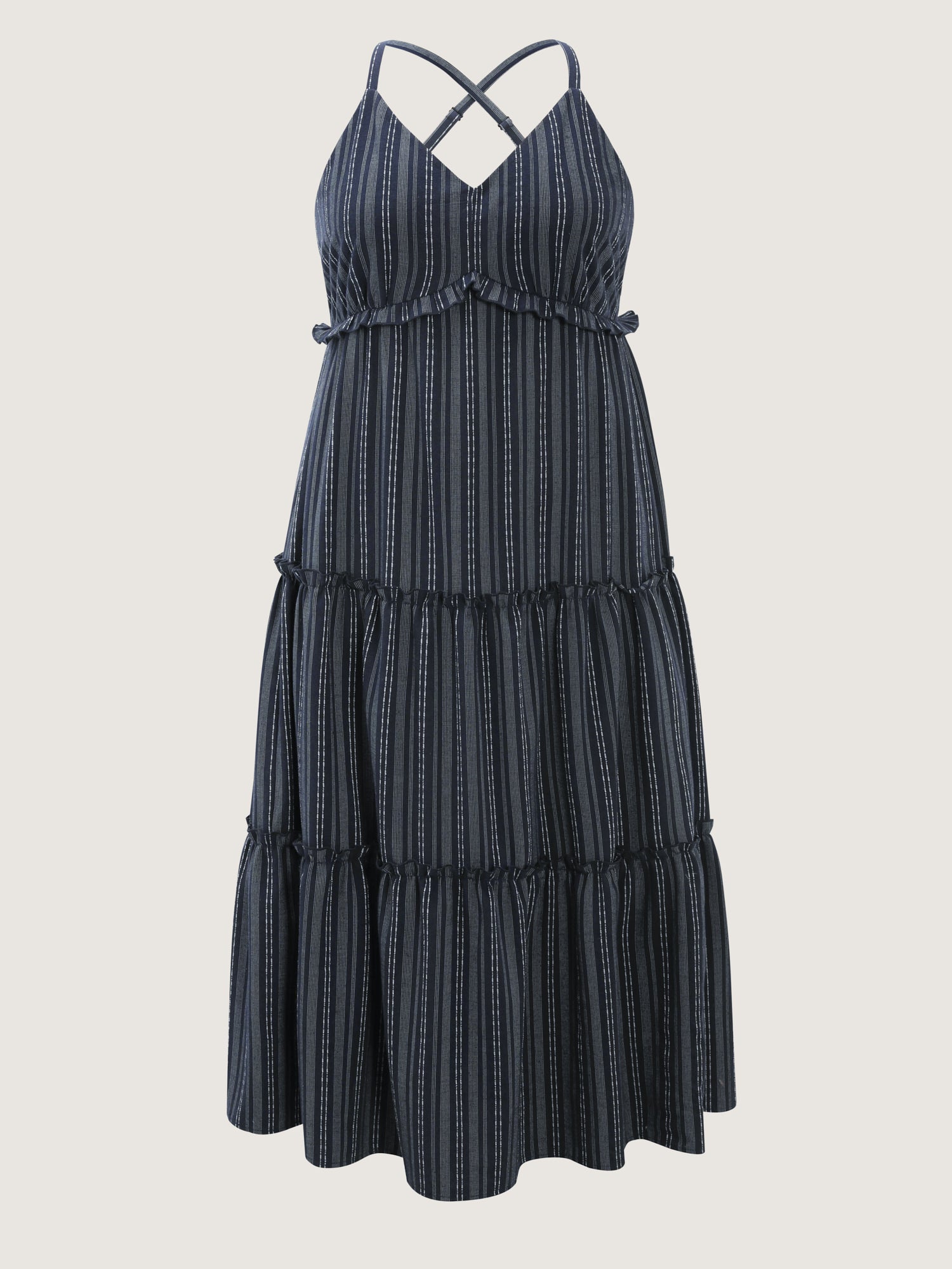 Striped Linen Blend Tiered Maxi Dress