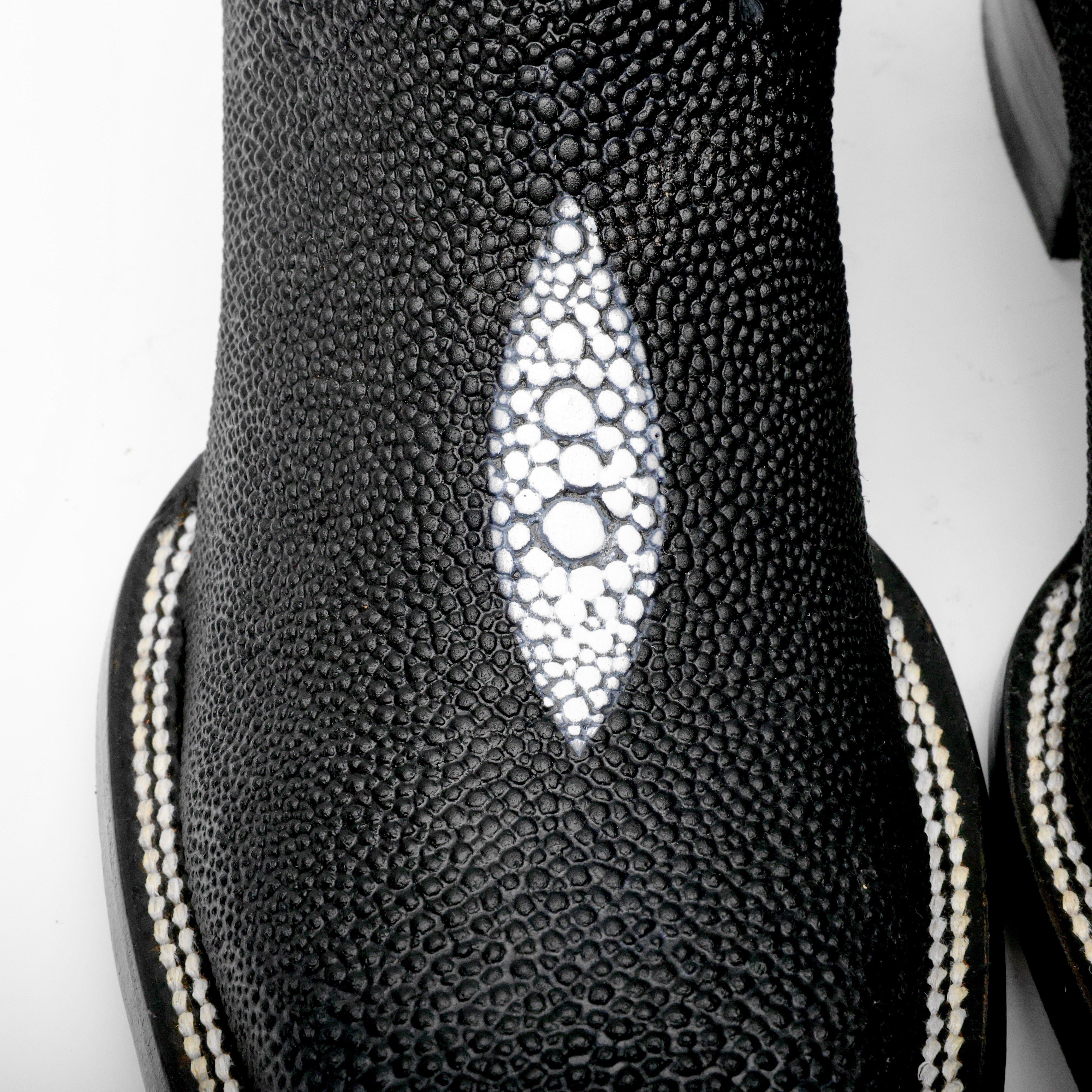 Black Stingray Leather Boots - Square Toe