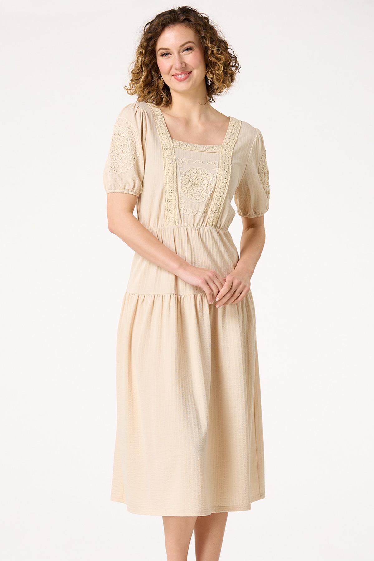 Lace Trim Puff Sleeve Dress