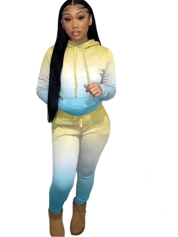 Women's drawstring hoodie and pocket sweatpants two-piece set