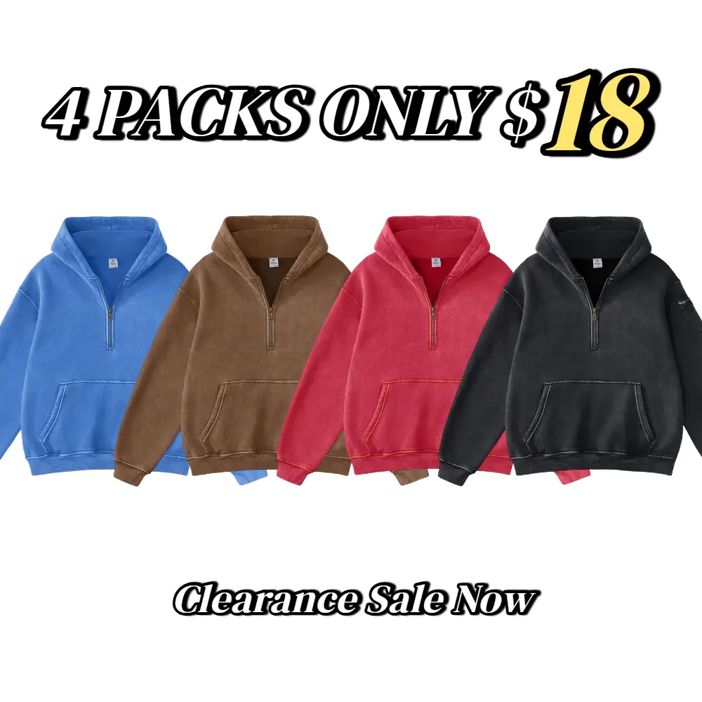 Unisex Vintage Acid Washed Half Zip Fleece Hoodie