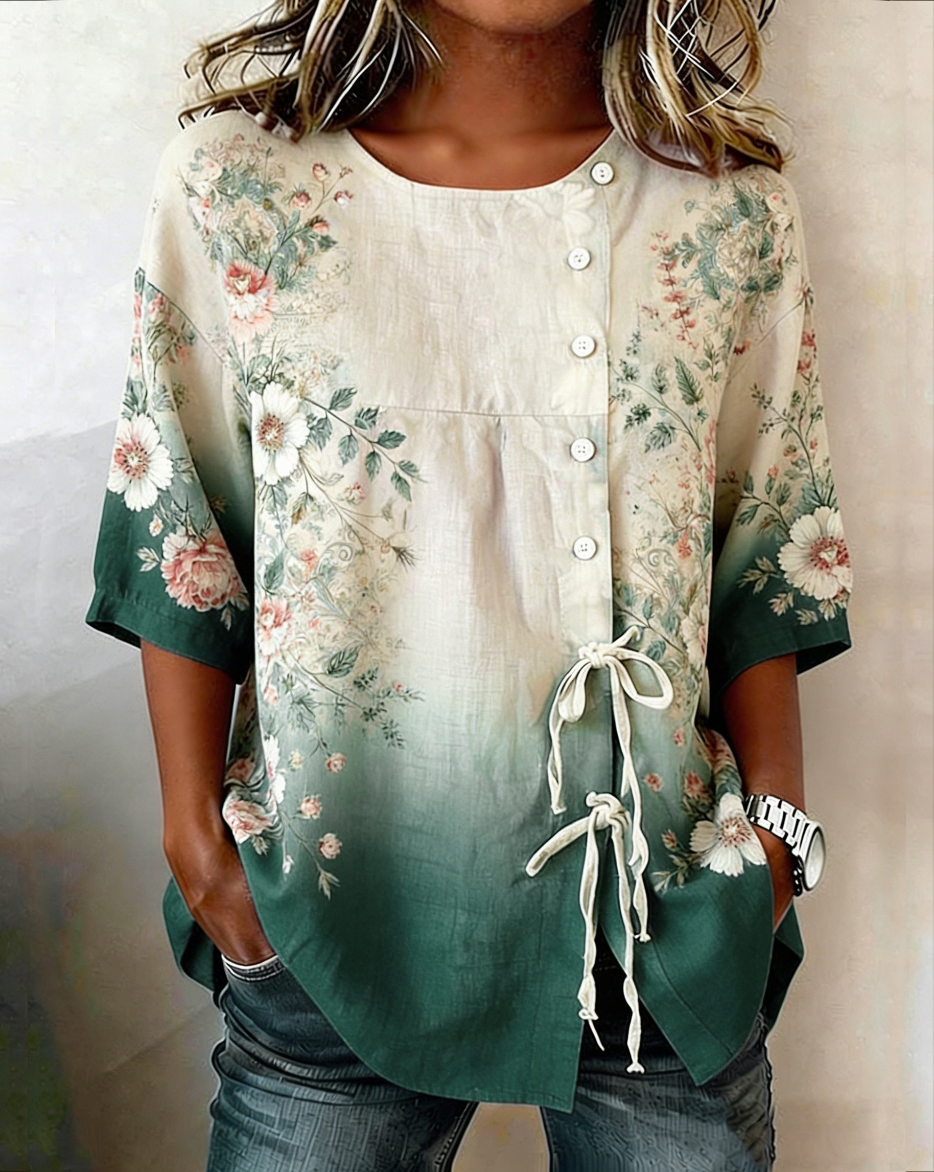 Women's Retro Faith Floral Print Top