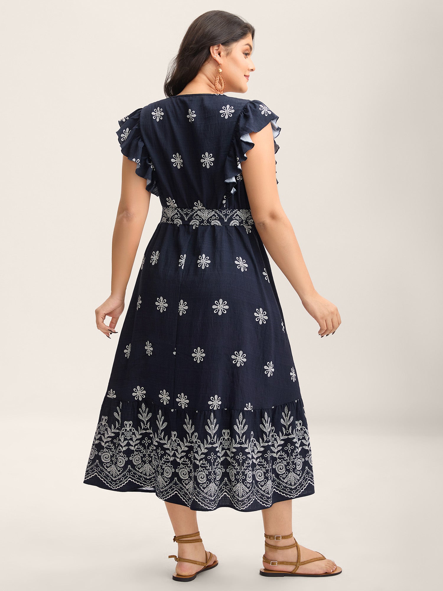 Rayon Stretchy Waist Pockets Flutter Maxi Dress