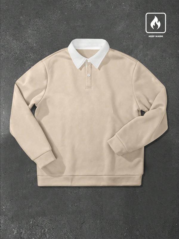 Men’s Loose Fit Colorblock Long Sleeve Polo Shirt