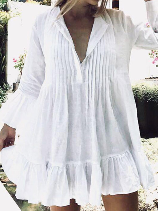 Solid Color Long Sleeves Cover-Ups Tops