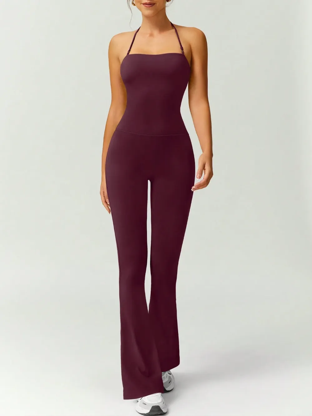 Women's Halter Neck Bodycon Flared Leg Jumpsuit