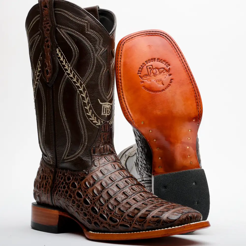 Brown Caimán Hornback Leather Boots -Square Toe