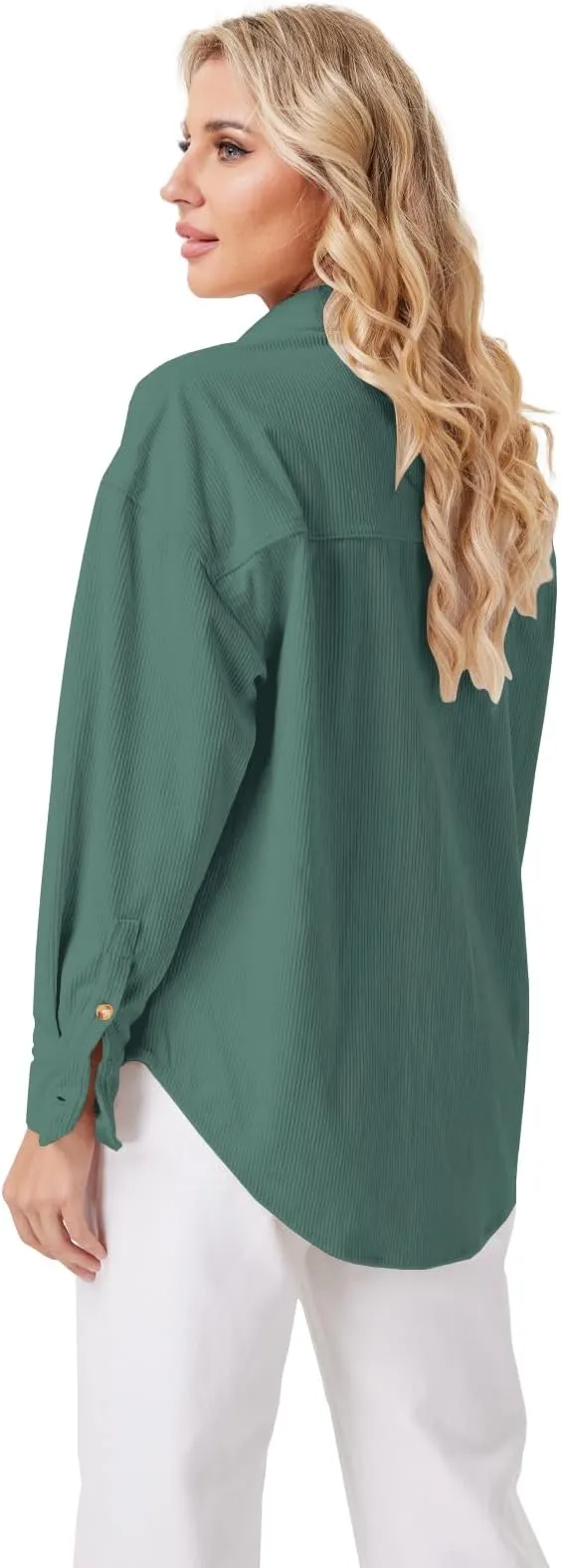 Women's Plain Pocket Button Front Corduroy Shirt