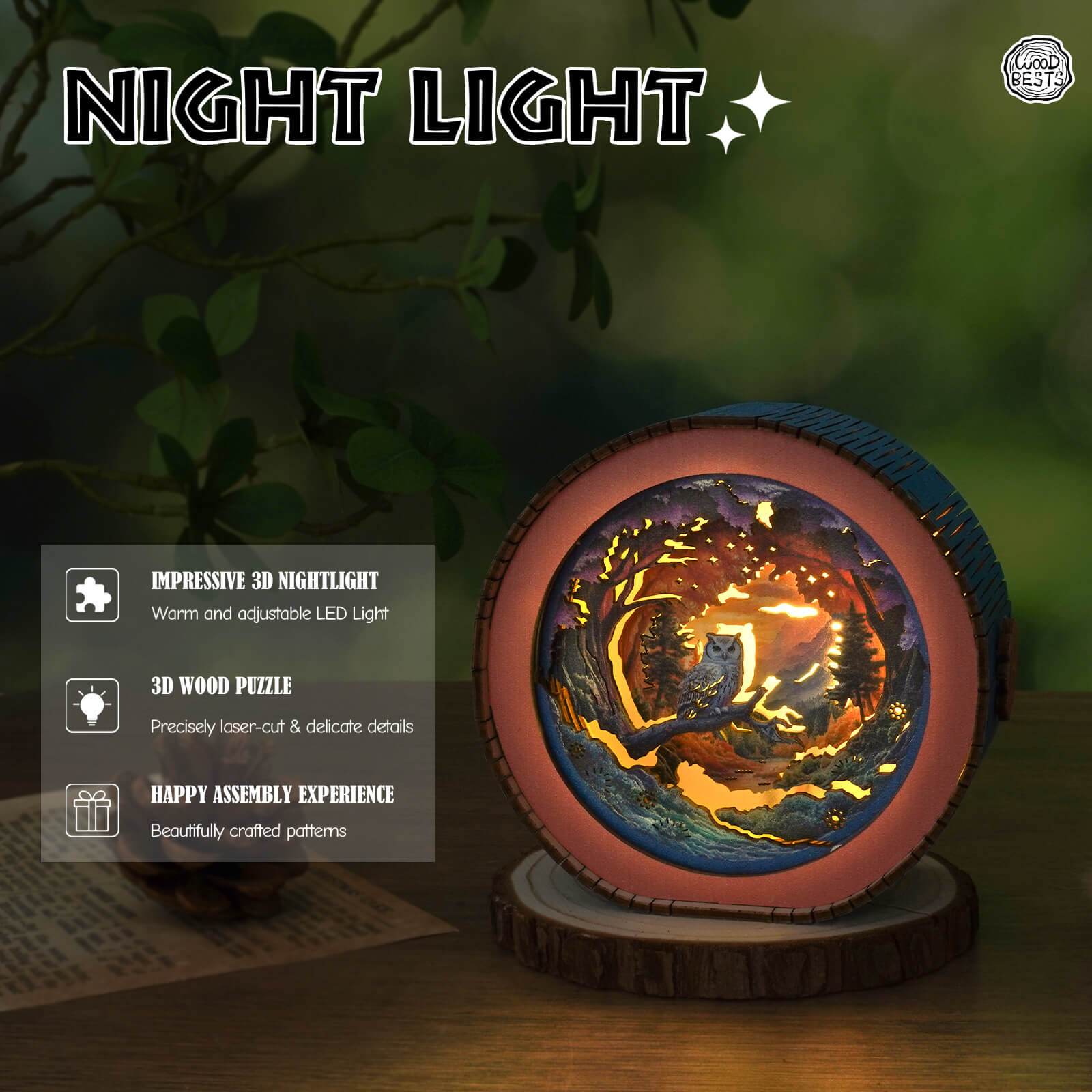 Forest Fantasy Owl Kit- 3D Wooden Puzzle Night Light