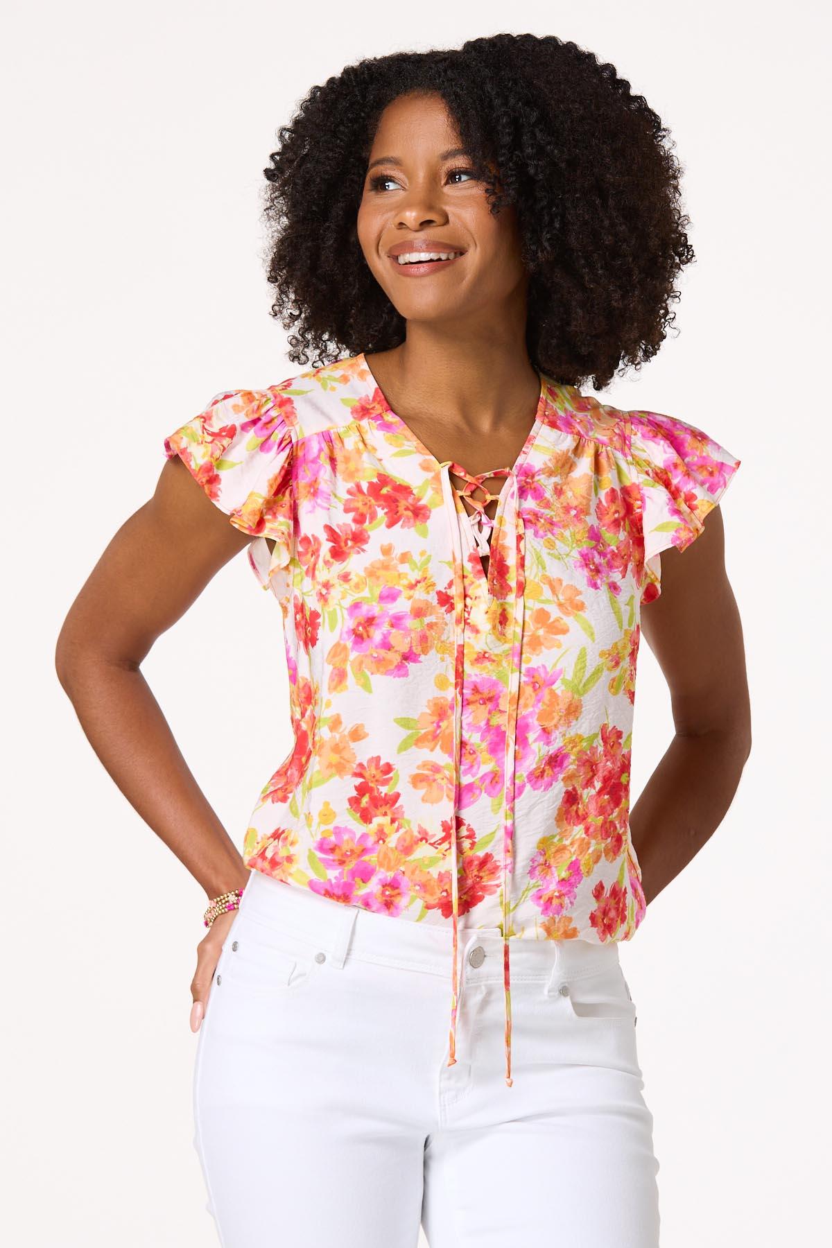 Flutter Sleeve Lace Up Top