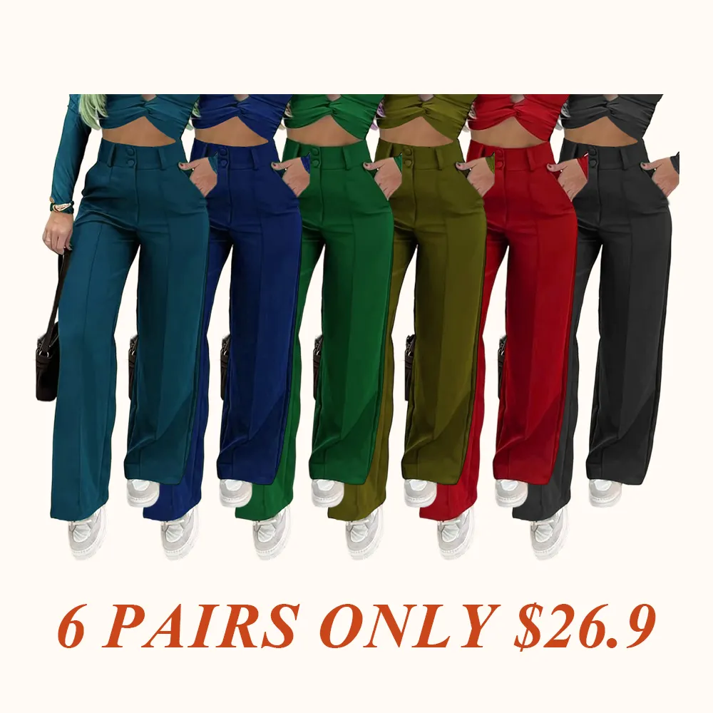 Women's Simple Wide-Leg Pants with Double Button Front