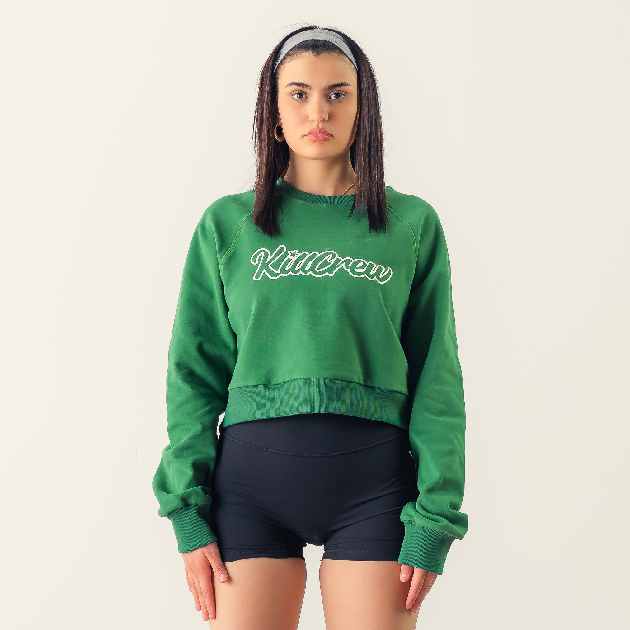 SCRIPT CROP CREW NECK - GREEN