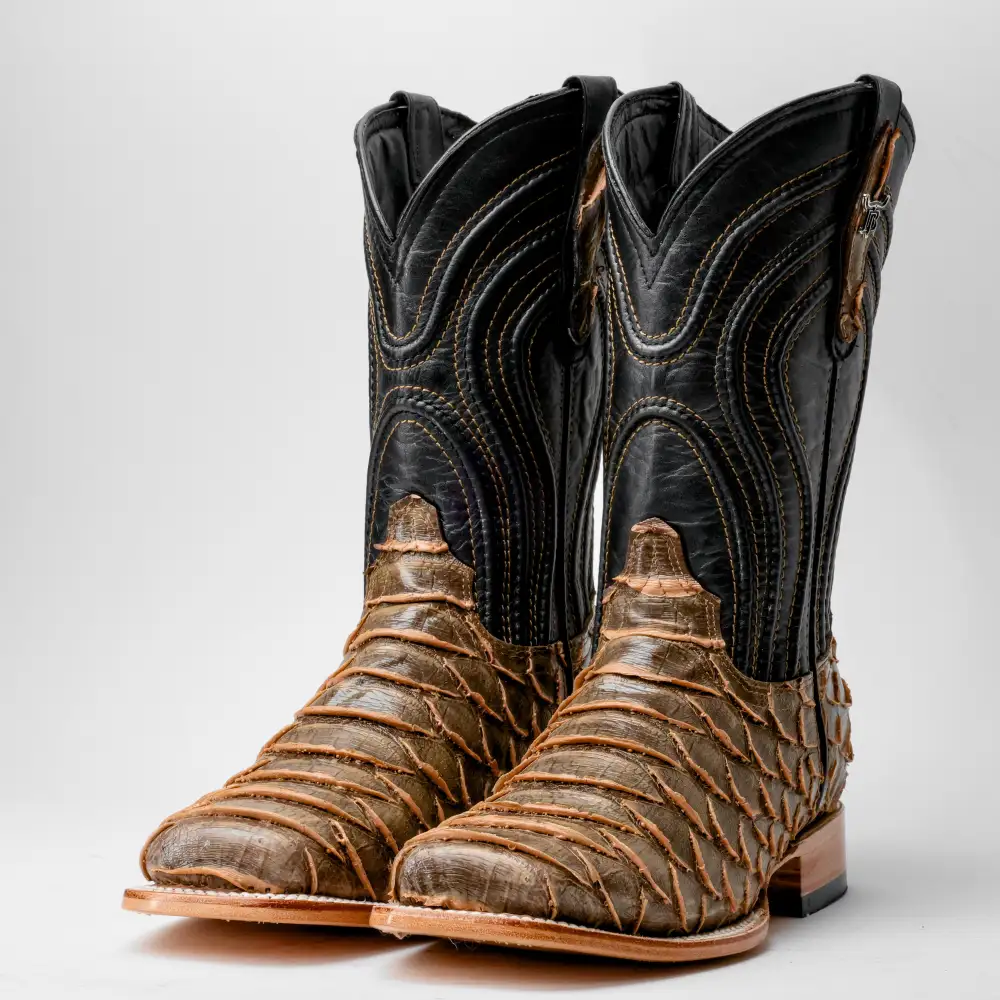Rustic Light Brown Python Leather Boots - Square Toe