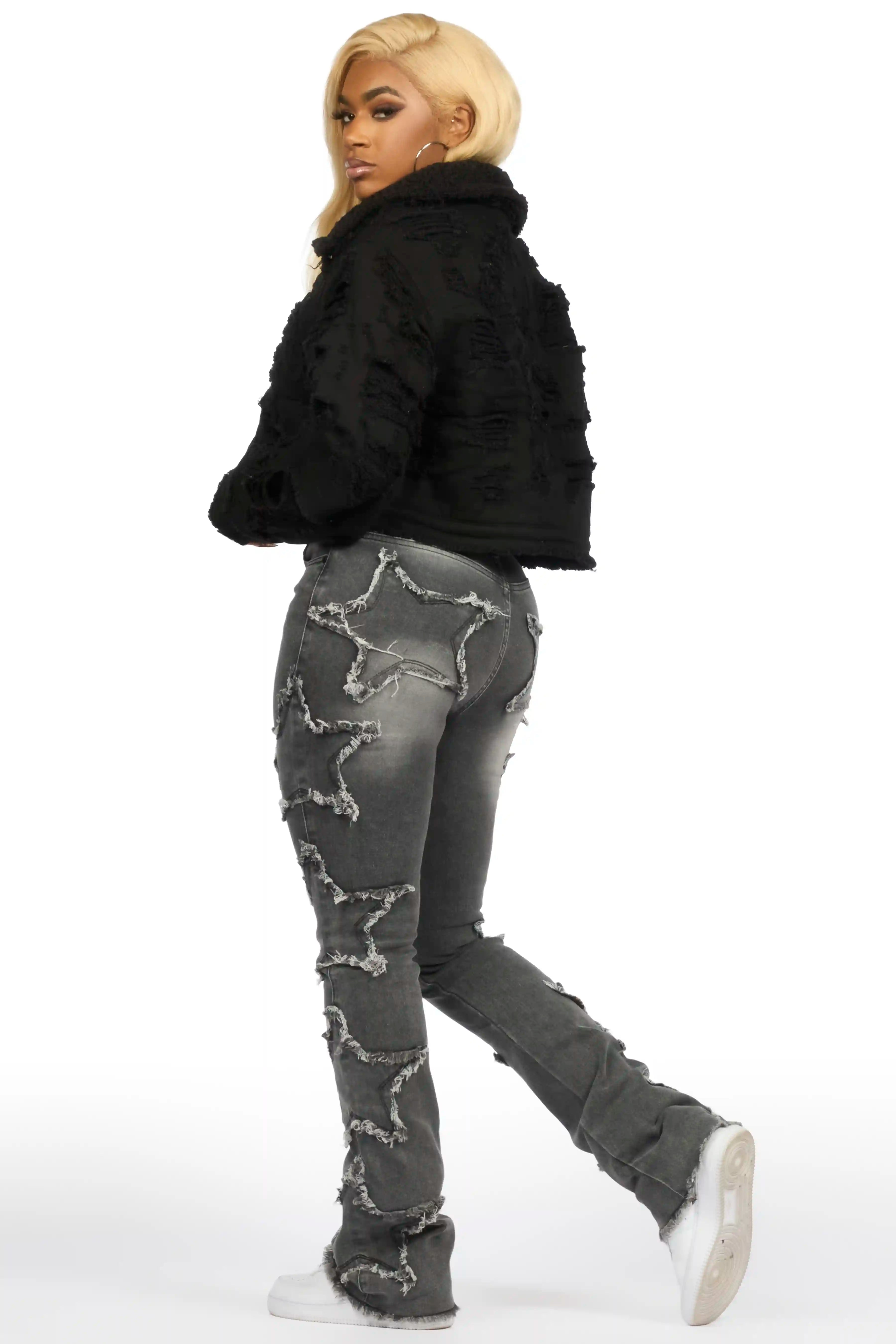 Fara Black/Black Denim Sherpa Puffer Jacket