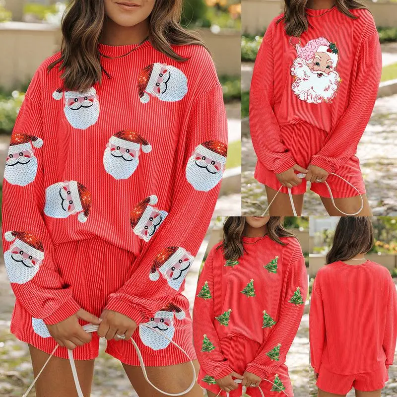 Women’s Sequin Pullover & Shorts Set – 2-Piece Casual Outfit