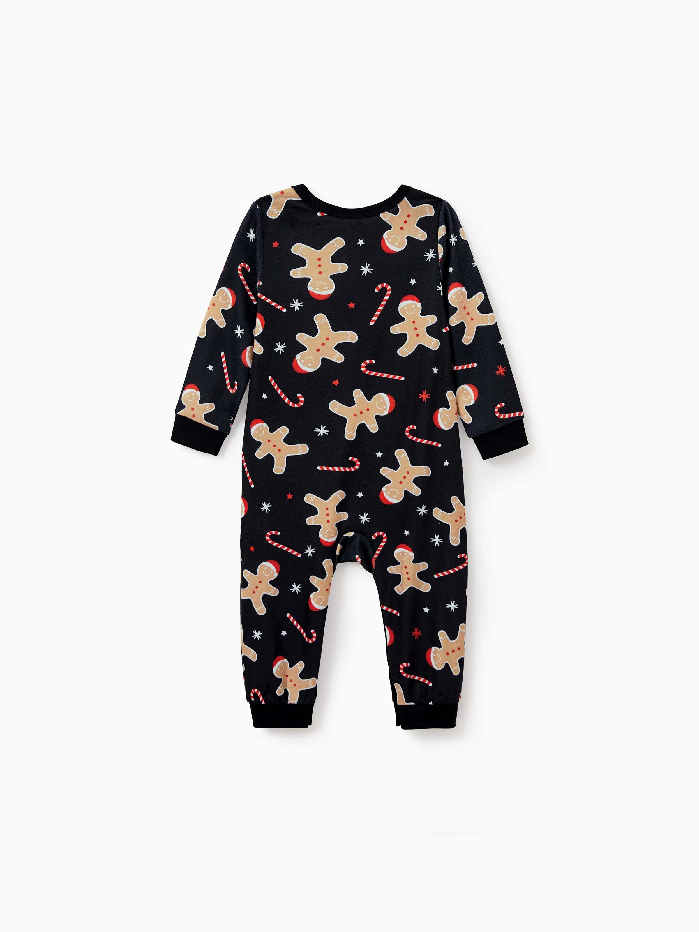 Christmas Matching Family Pajamas Set Gingerbread Print Black PJS with Christmas Socks Black