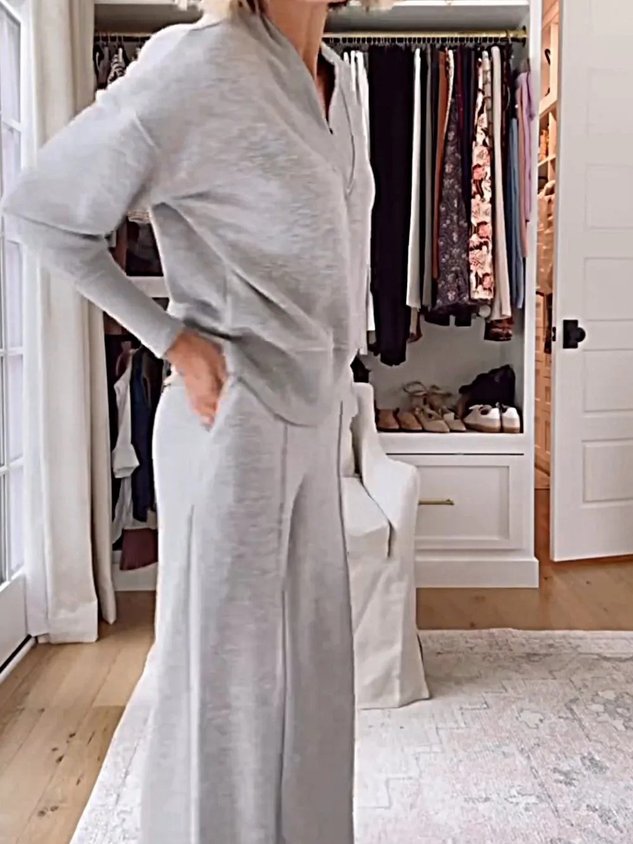 Women's Split Joint Plain Daily Going Out Two-Piece Set White Casual Spring/Fall Top With Pants Matching Set