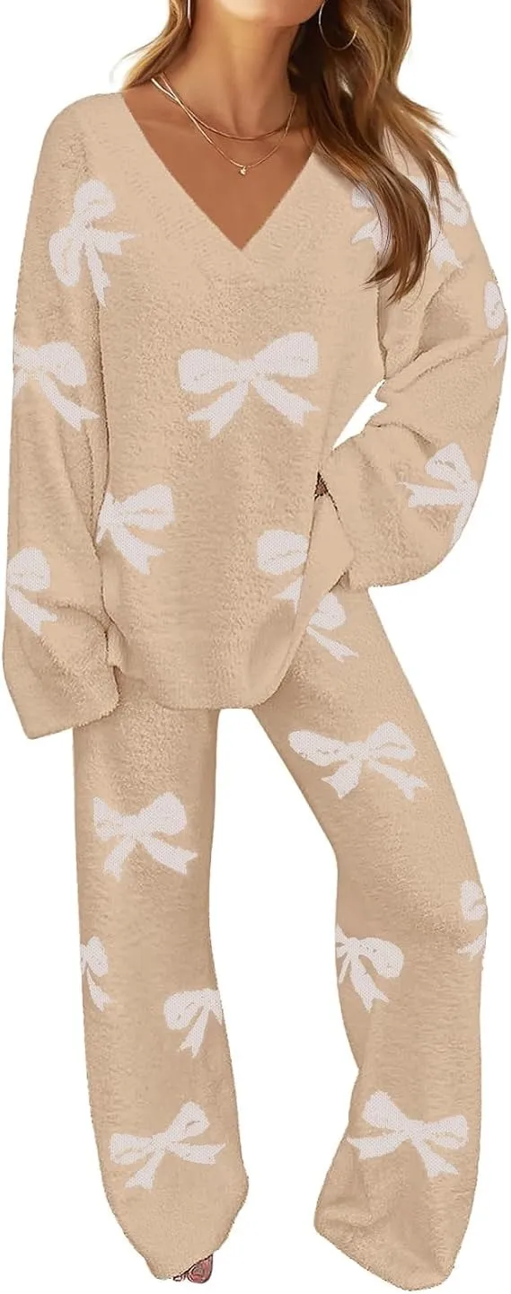 Women's Lounge Sets 2025 Fall Fashion 2 Piece Outfits Sweater Pajama Set