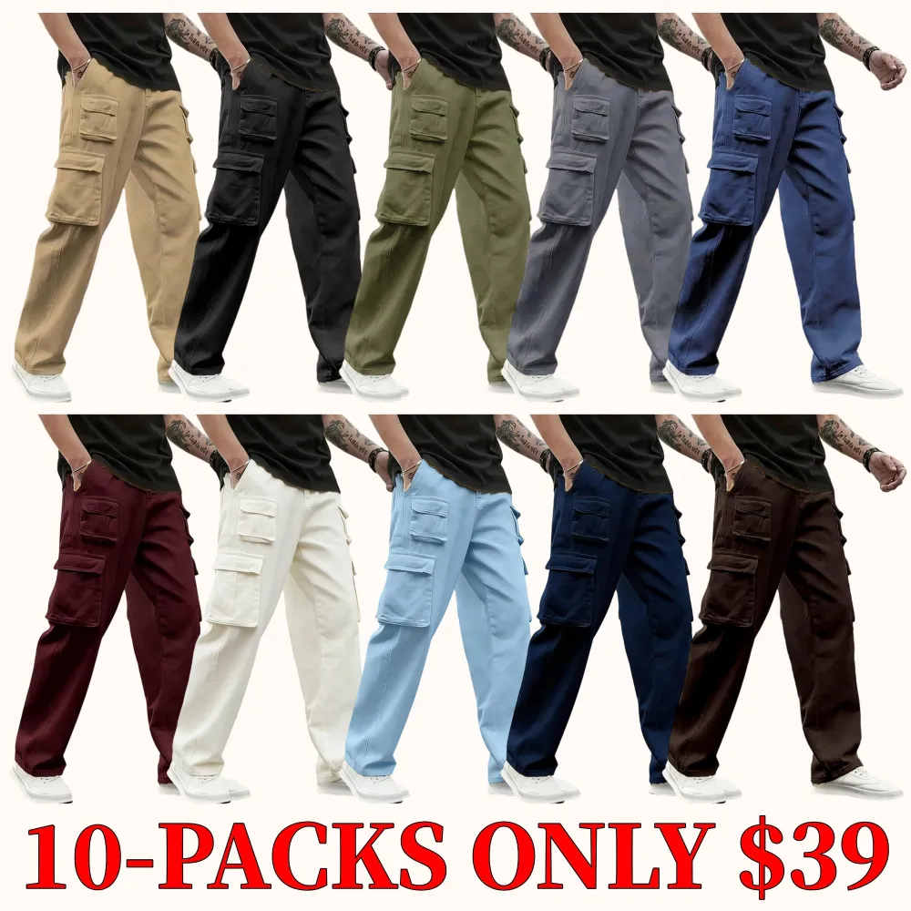 Men's multi-pocket cargo jogging pants with elastic drawstring waistband