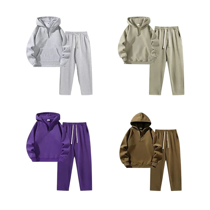 🔥Last Day Promotion 89% OFF🔥Men'S Plain Drop Shoulder Sweatsuit Set, Casual Half Zip Hoodie & Drawstring Sweatpants With Pocket