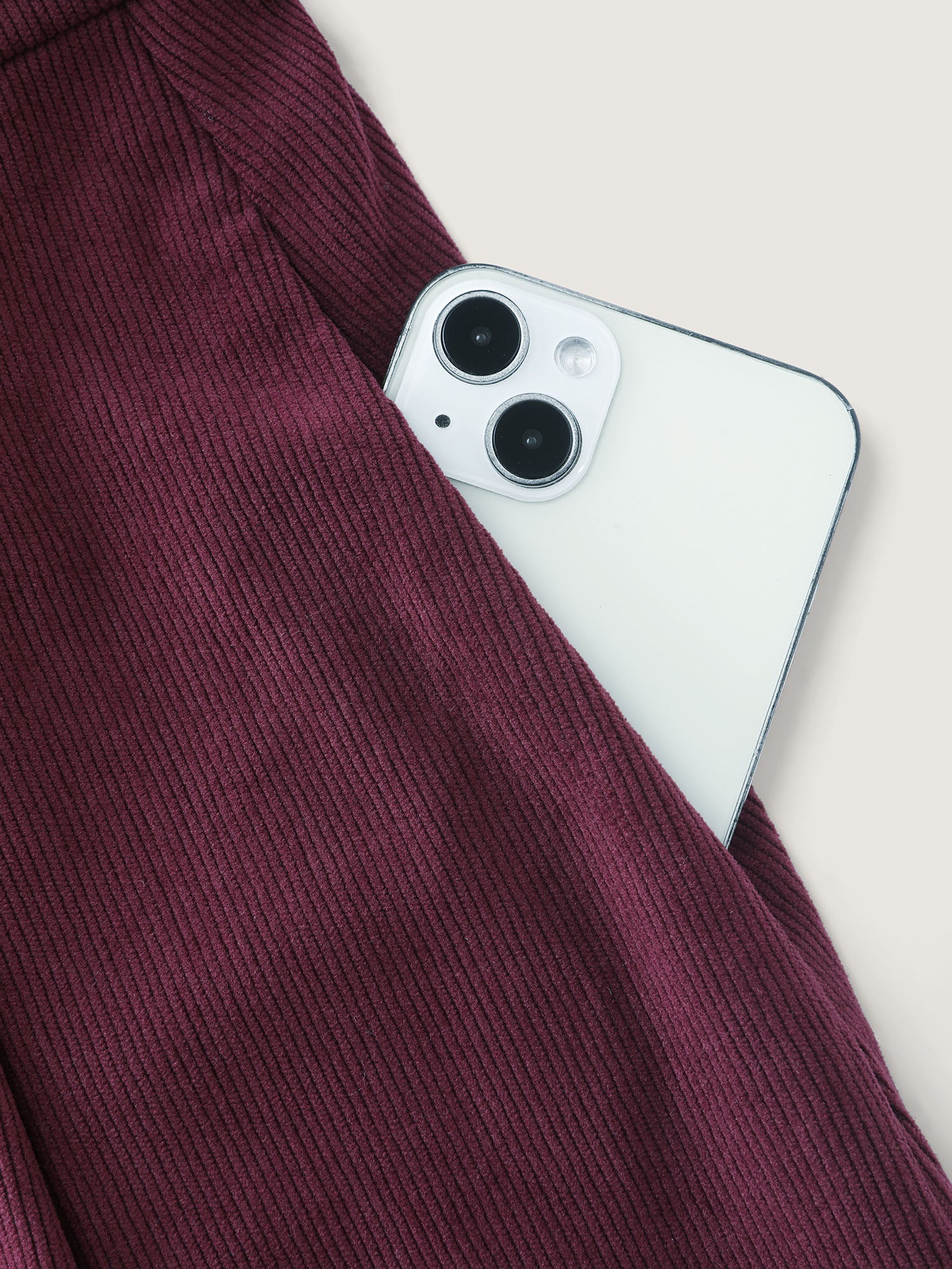 Corduroy Stretchy Waist V-Neck Mini Dress