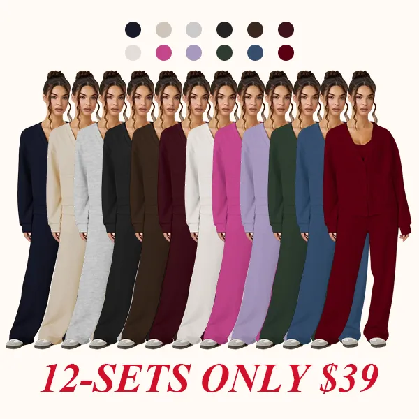 Women's Slouchy Solid Color V Neck Long Sleeve Button Cardigan & Drawstring Waist Trousers Co-ord