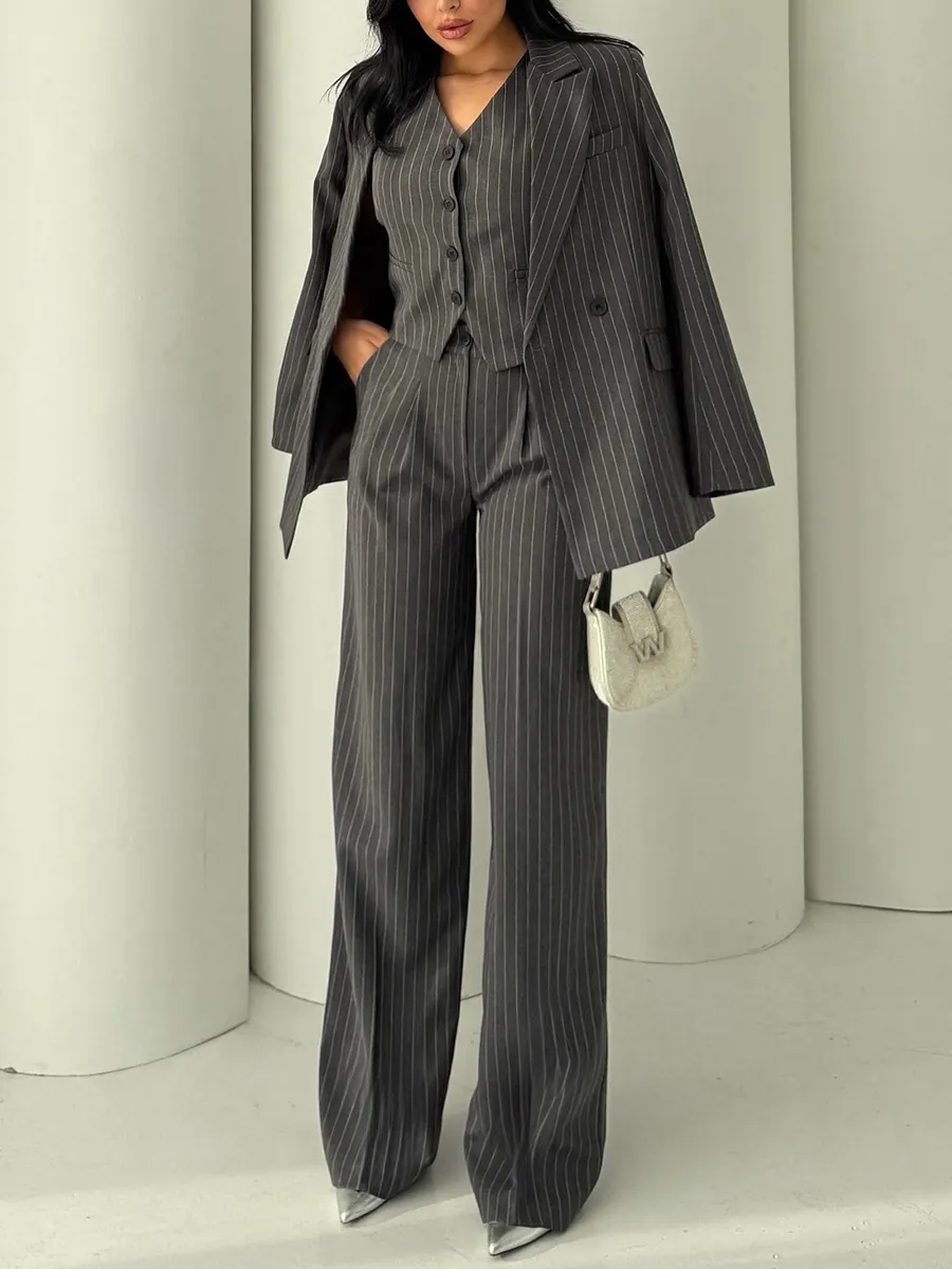 🌟Women'S Striped Casual Suit Jacket, Vest And Pants 3-Piece Set 5sets Only $24!💥