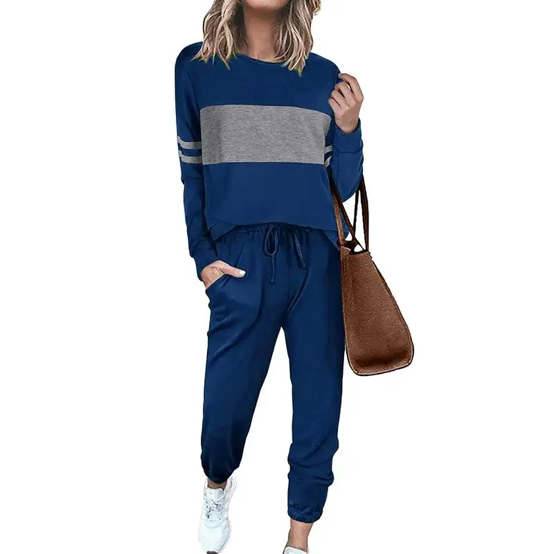 Women's Lounge Set Color Block 2-Piece Crew Neck Tracksuit