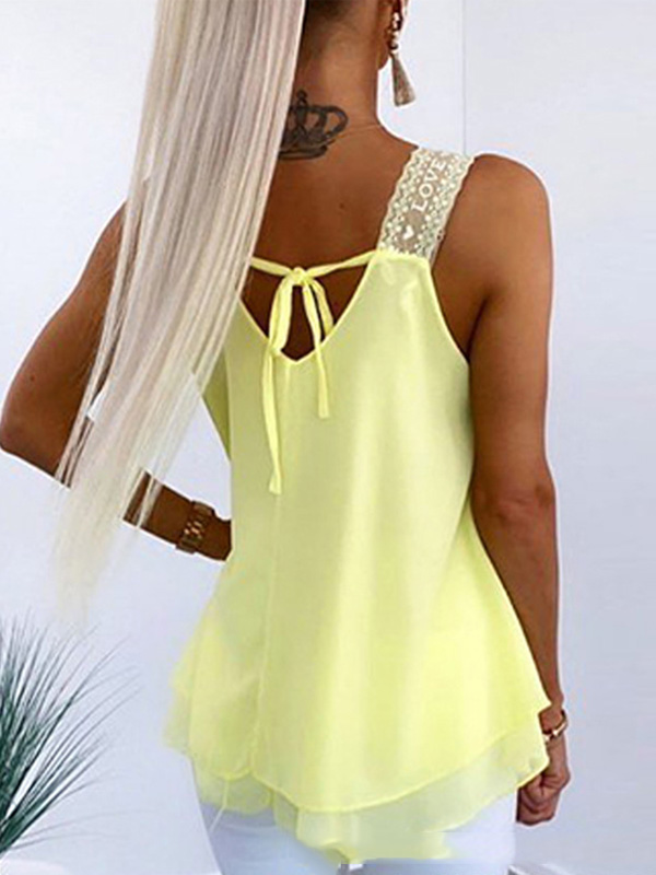 Solid Color Loose Sleeveless U-Neck Vest Top