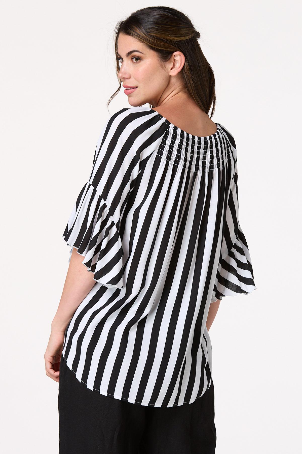 Black White Stripe Poet Top
