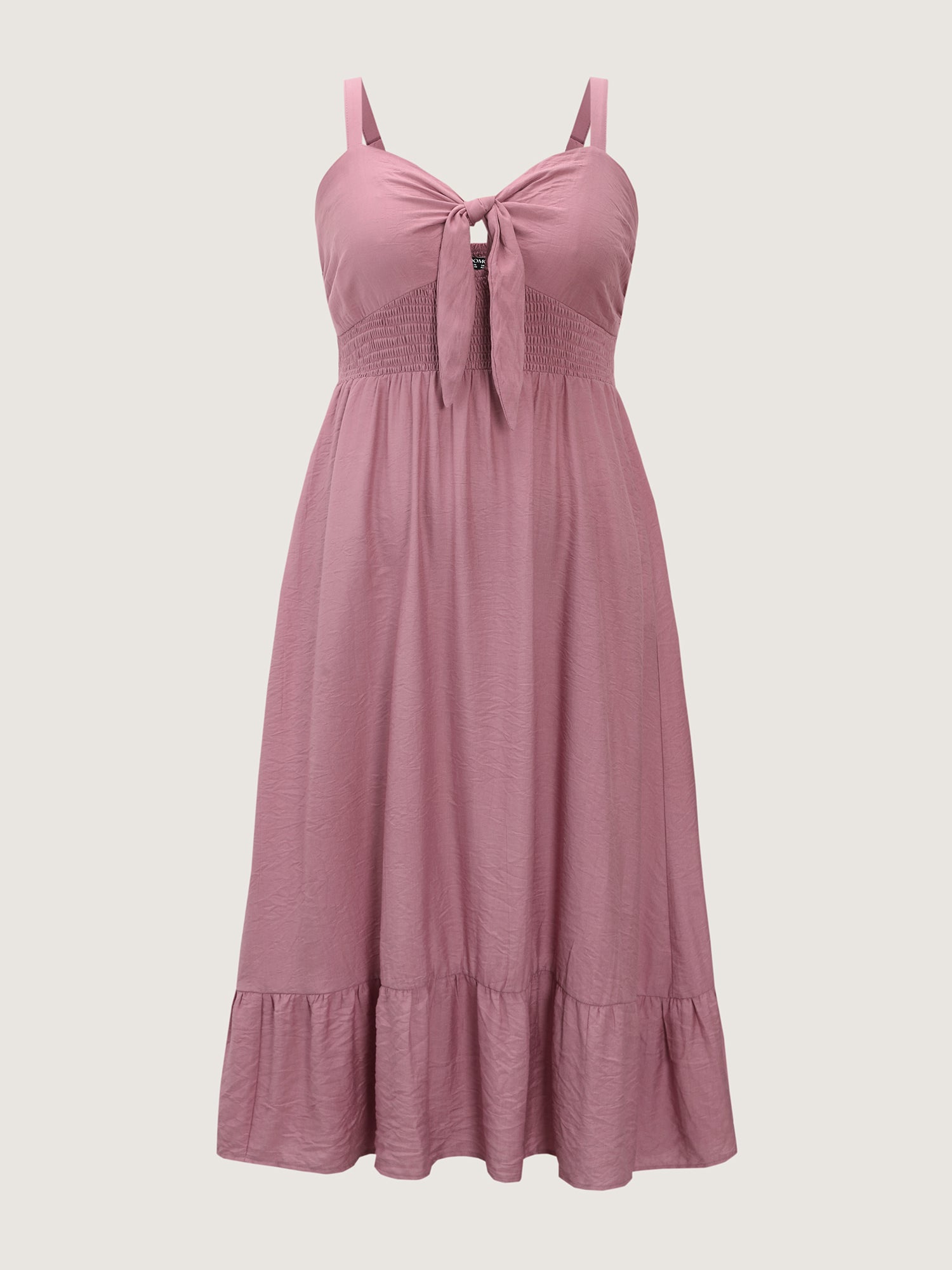 Twist-Front Shirred Back Ruffled Hem Midi Dress